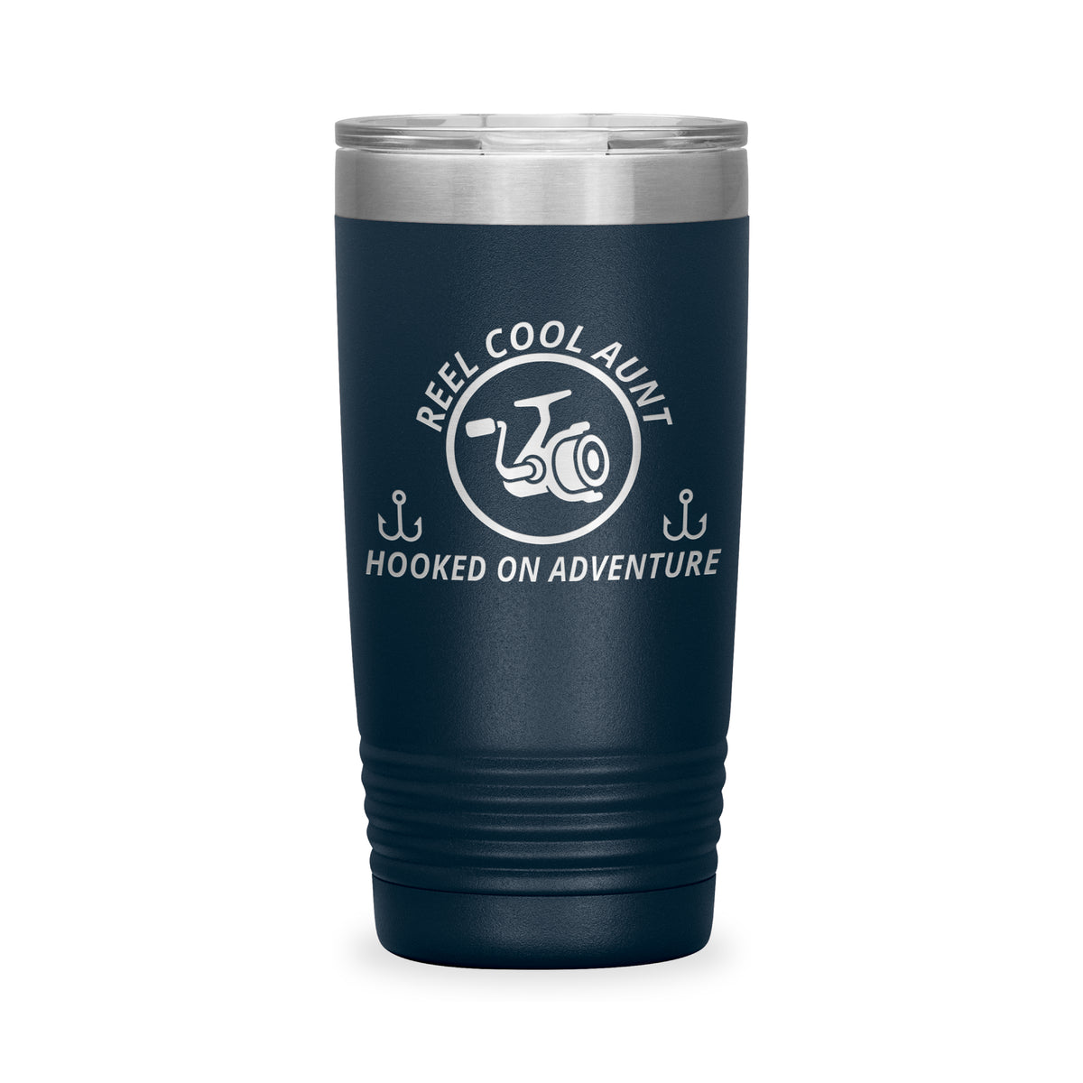 Reel Cool Aunt - Polar Camel 20oz engraved tumbler, front view, Navy