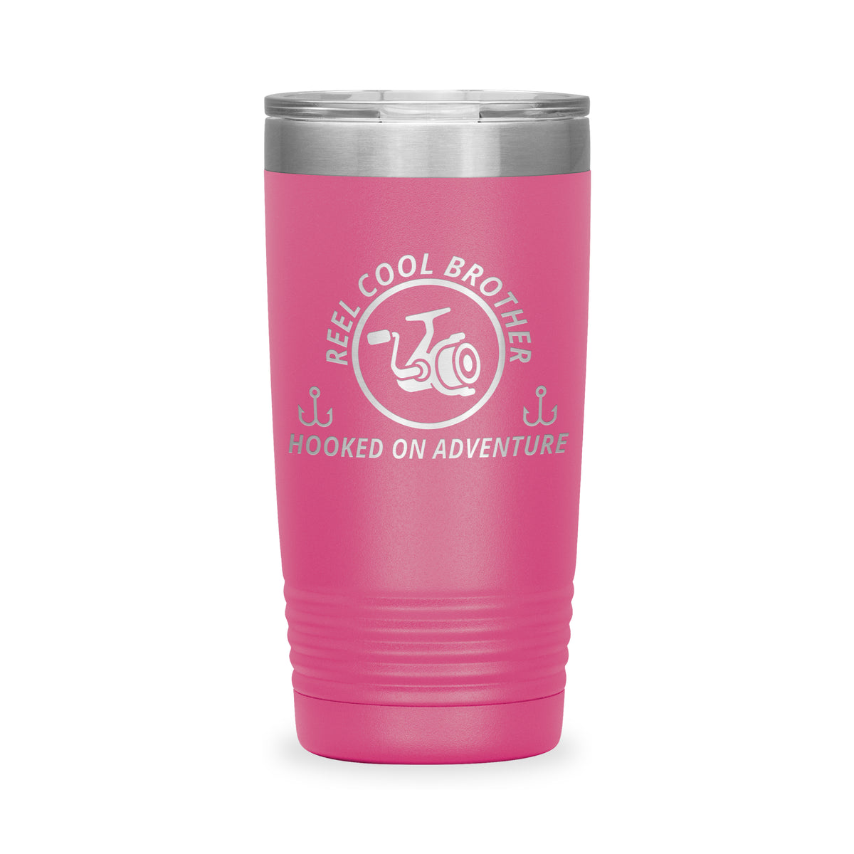 Reel Cool Brother - Polar Camel 20oz engraved tumbler, front view, Pink