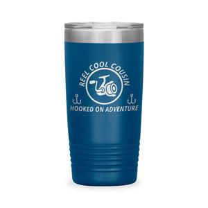 Reel Cool Cousin - Polar Camel 20oz engraved tumbler, front view, Blue