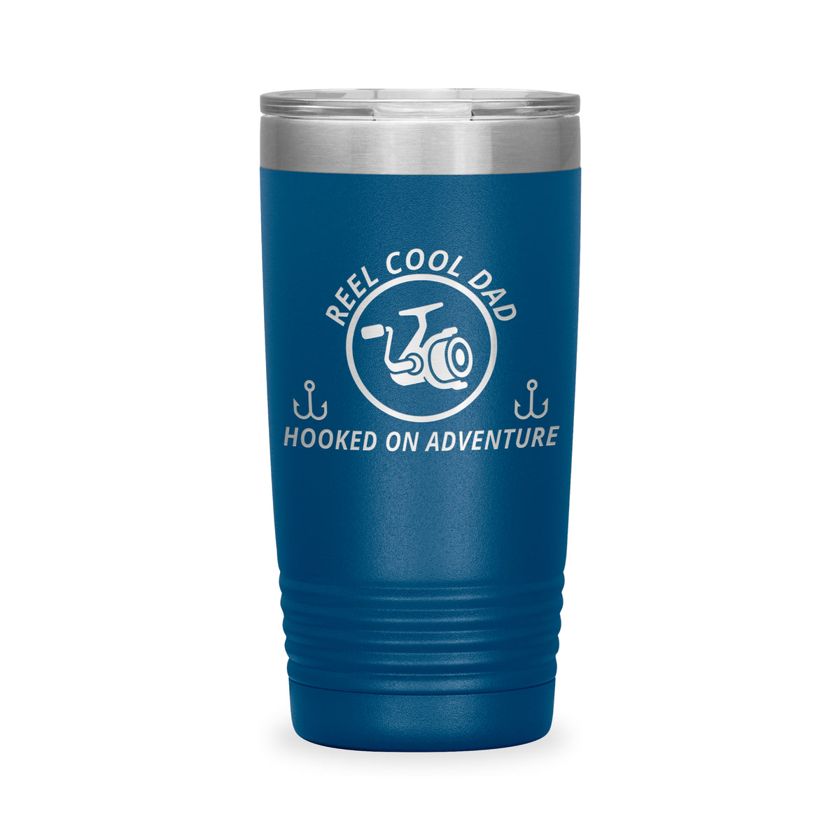 Reel Cool Dad - Polar Camel 20oz engraved tumbler, front view, Blue