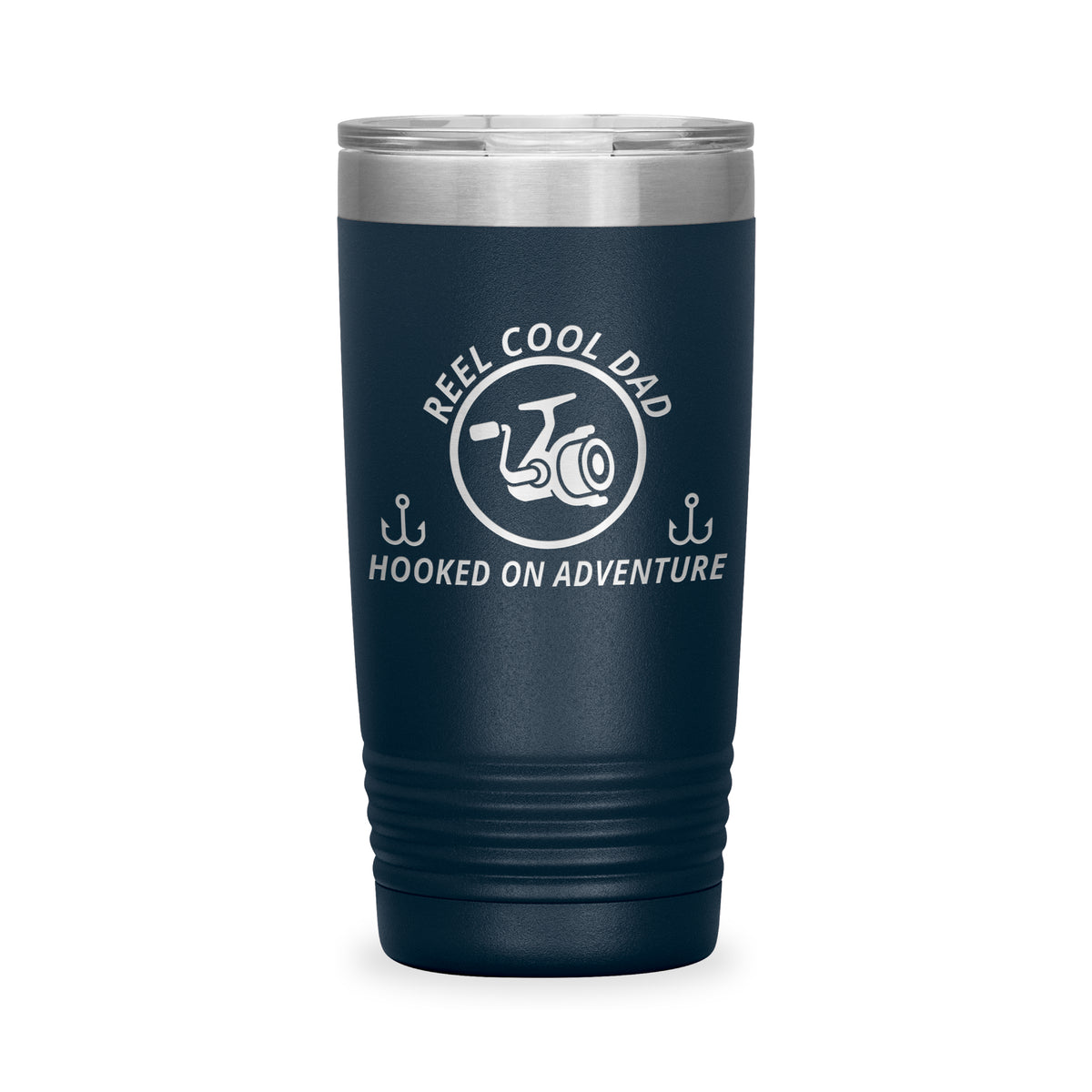 Reel Cool Dad - Polar Camel 20oz engraved tumbler, front view, Navy