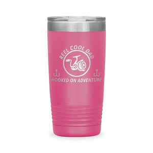 Reel Cool Dad - Polar Camel 20oz engraved tumbler, front view, Pink