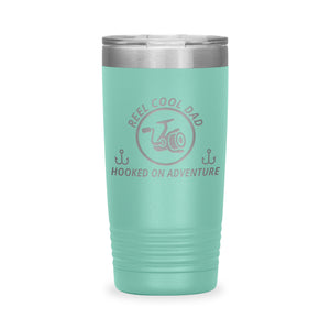 Reel Cool Dad - Polar Camel 20oz engraved tumbler, front view, Teal