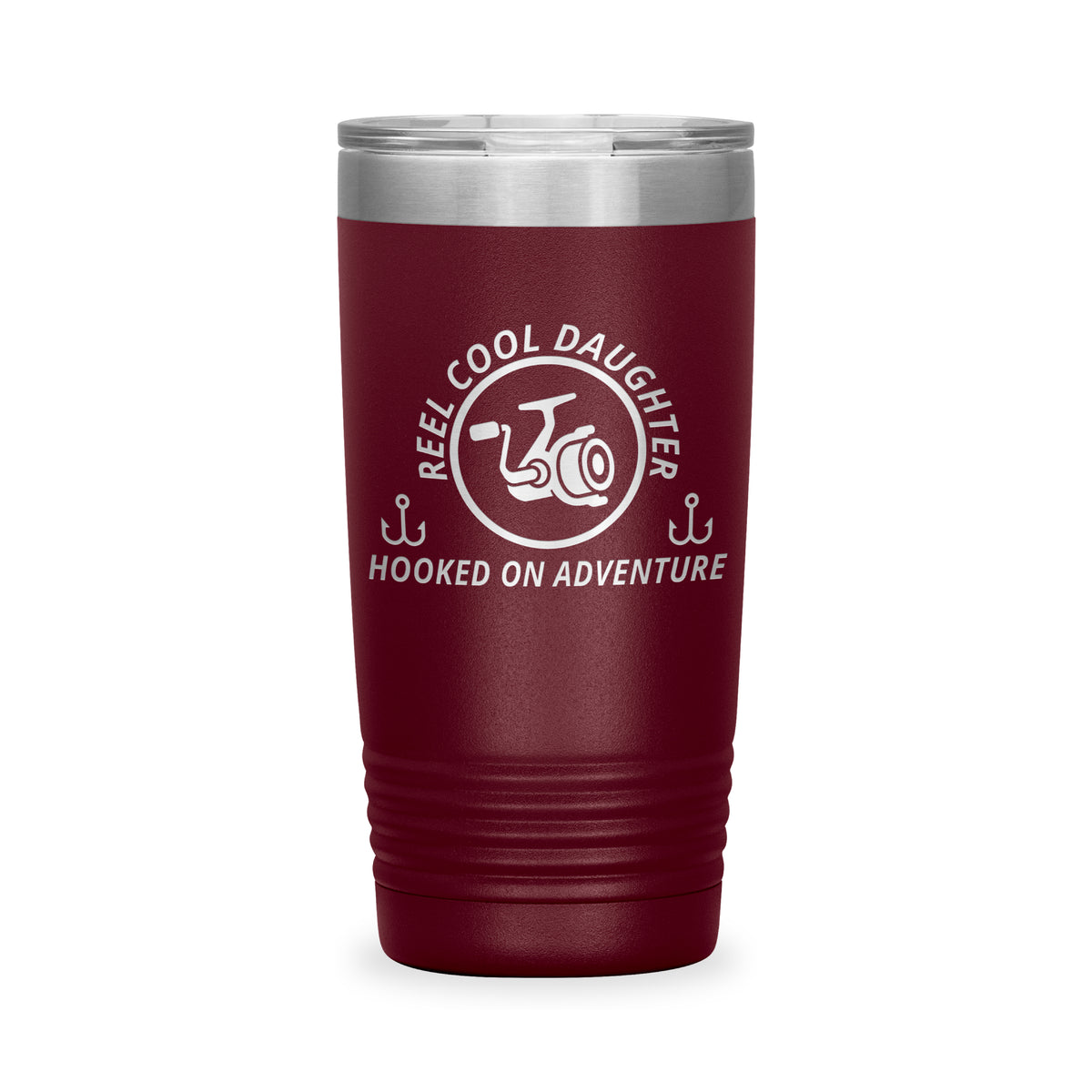 Reel Cool Daughter - Polar Camel 20oz engraved tumbler, front view, Maroon