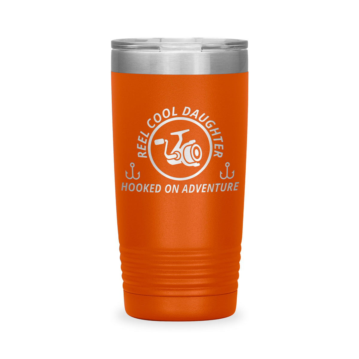Reel Cool Daughter - Polar Camel 20oz engraved tumbler, front view, Orange