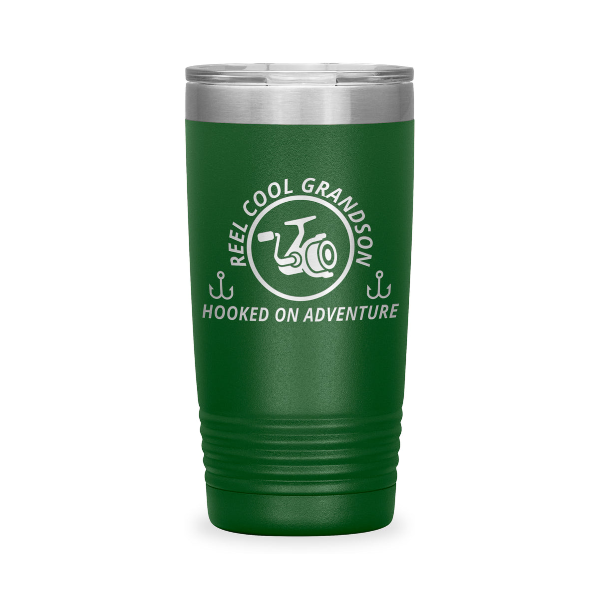 Reel Cool Grandson - Polar Camel 20oz engraved tumbler, front view, Green