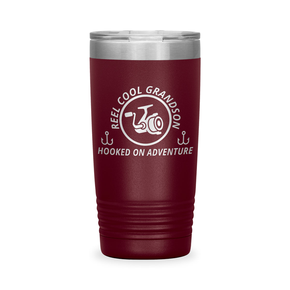 Reel Cool Grandson - Polar Camel 20oz engraved tumbler, front view, Maroon