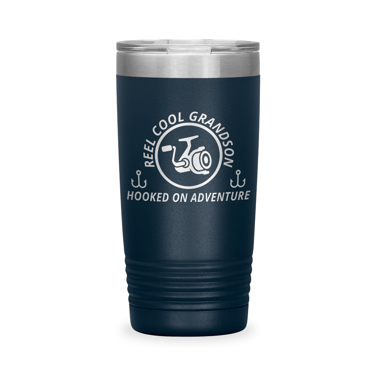 Reel Cool Grandson - Polar Camel 20oz engraved tumbler, front view, Navy