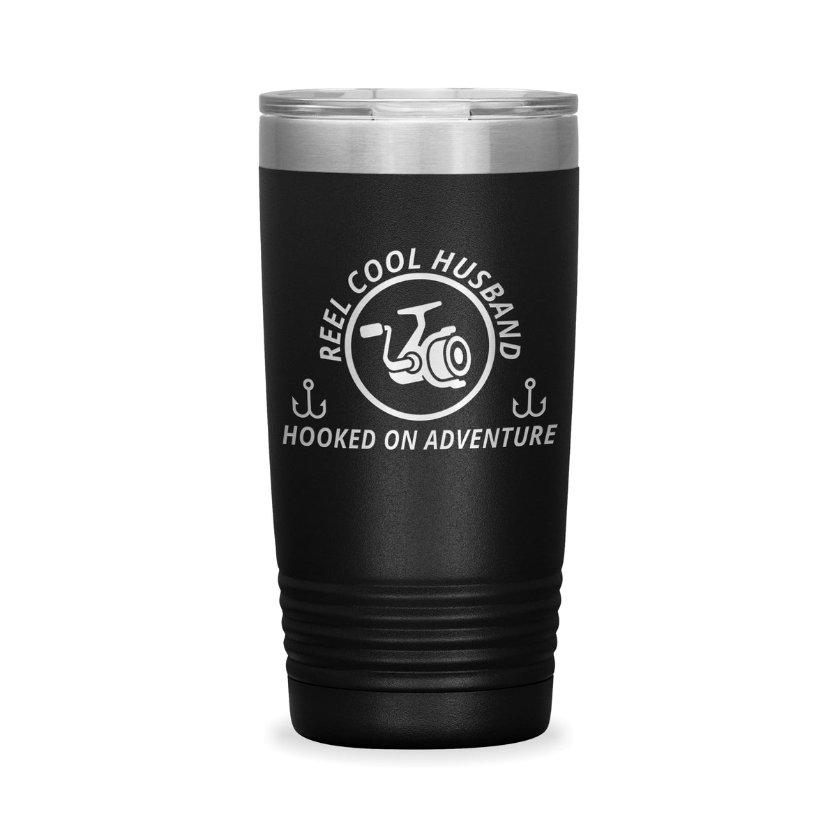 Reel Cool Husband - Polar Camel 20oz engraved tumbler, front view, Black