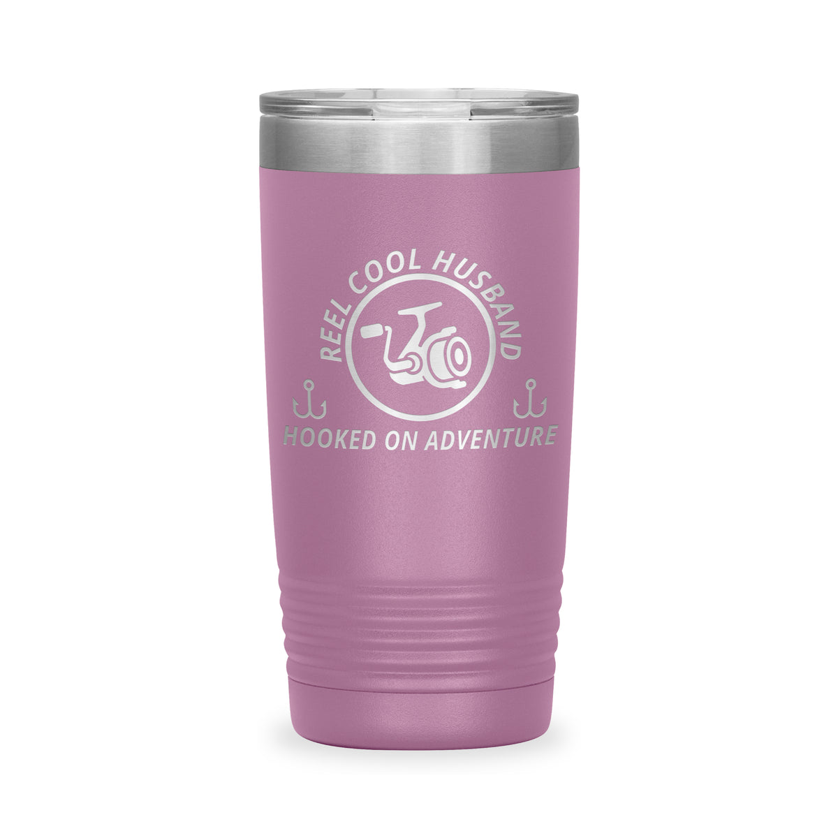 Reel Cool Husband - Polar Camel 20oz engraved tumbler, front view, Light Purple