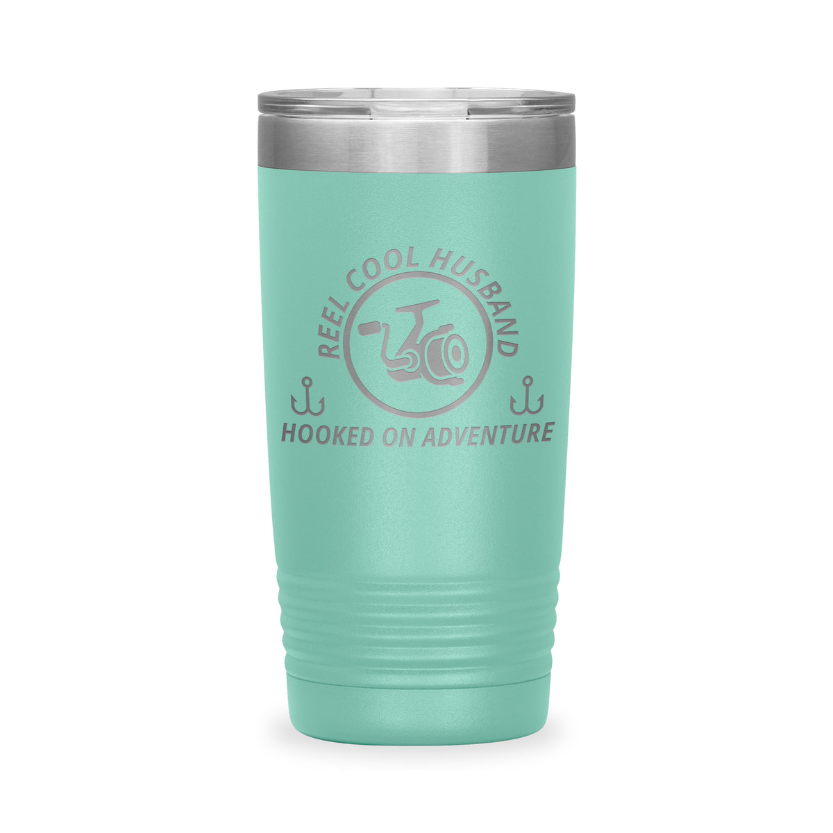 Reel Cool Husband - Polar Camel 20oz engraved tumbler, front view, Teal