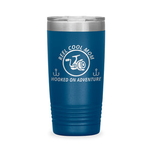 Reel Cool Mom - Polar Camel 20oz engraved tumbler, front view, Blue