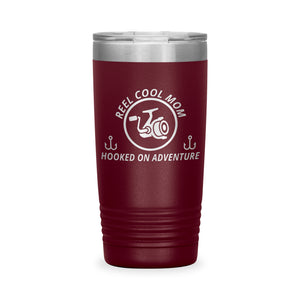 Reel Cool Mom - Polar Camel 20oz engraved tumbler, front view, Maroon