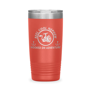 Reel Cool Nephew - Polar Camel 20oz engraved tumbler, front view, Coral