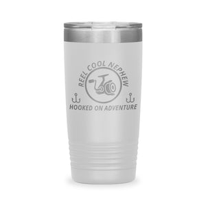 Reel Cool Nephew - Polar Camel 20oz engraved tumbler, front view, White
