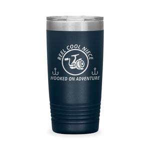 Reel Cool Niece - Polar Camel 20oz engraved tumbler, front view, Navy