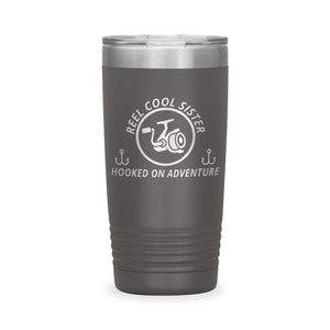 Reel Cool Sister - Polar Camel 20oz engraved tumbler, front view, Pewter
