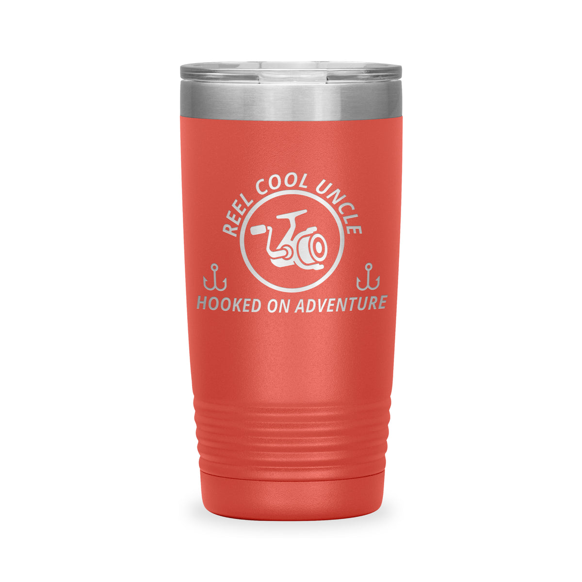 Reel Cool Uncle - Polar Camel 20oz engraved tumbler, front view, Coral
