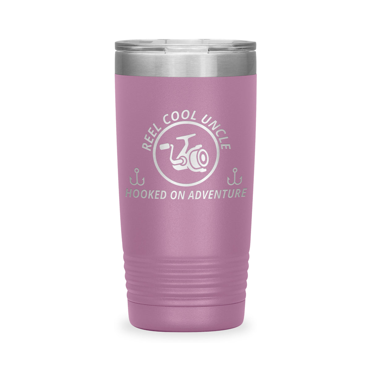 Reel Cool Uncle - Polar Camel 20oz engraved tumbler, front view, Light Purple