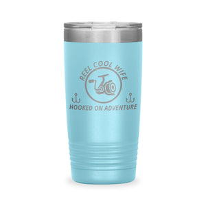 Reel Cool Wife - Polar Camel 20oz engraved tumbler, front view, Light Blue