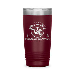 Reel Cool Wife - Polar Camel 20oz engraved tumbler, front view, Maroon