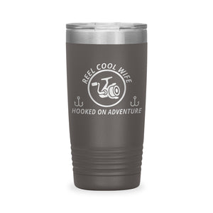 Reel Cool Wife - Polar Camel 20oz engraved tumbler, front view, Pewter