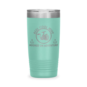 Reel Cool Wife - Polar Camel 20oz engraved tumbler, front view, Teal