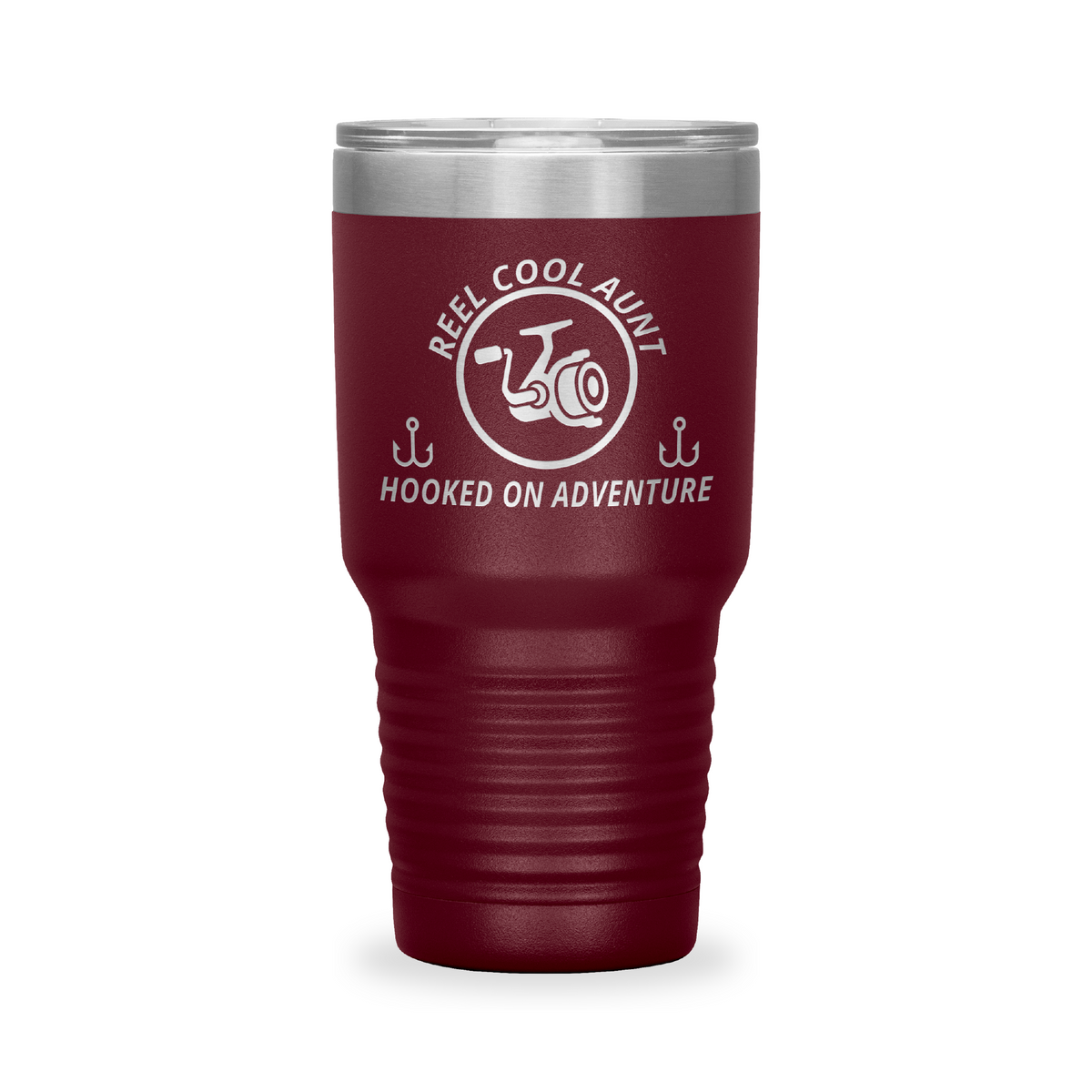 Reel Cool Aunt - Polar Camel 30oz engraved tumbler, front view, Maroon