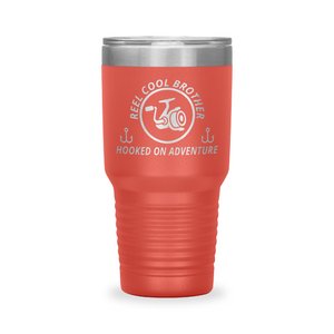 Reel Cool Brother - Polar Camel 30oz engraved tumbler, front view, Coral