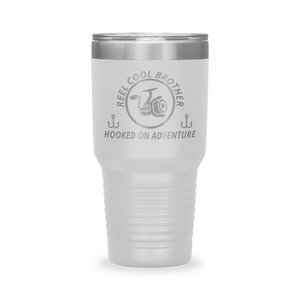 Reel Cool Brother - Polar Camel 30oz engraved tumbler, front view, White