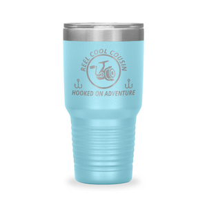 Reel Cool Cousin - Polar Camel 30oz engraved tumbler, front view, Light Blue