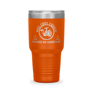 Reel Cool Cousin - Polar Camel 30oz engraved tumbler, front view, Orange
