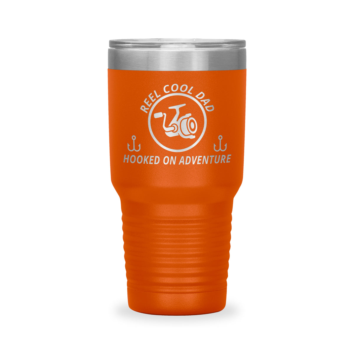Reel Cool Dad - Polar Camel 30oz engraved tumbler, front view, Orange