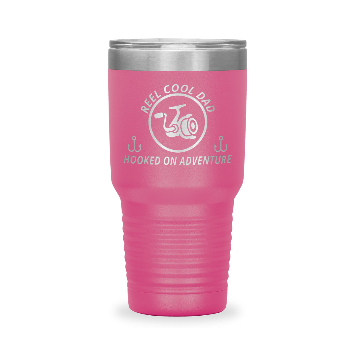 Reel Cool Dad - Polar Camel 30oz engraved tumbler, front view, Pink