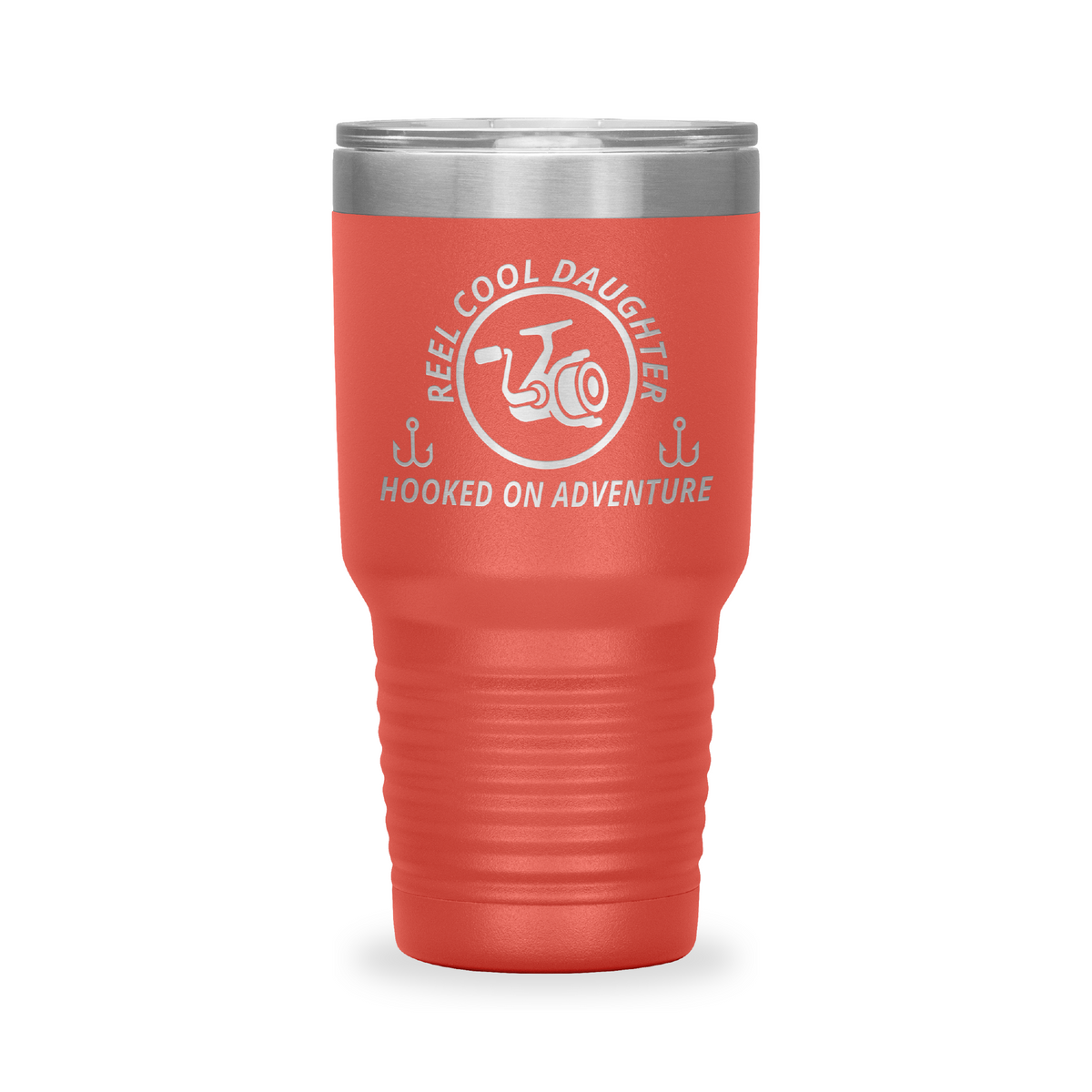 Reel Cool Daughter - Polar Camel 30oz engraved tumbler, front view, Coral