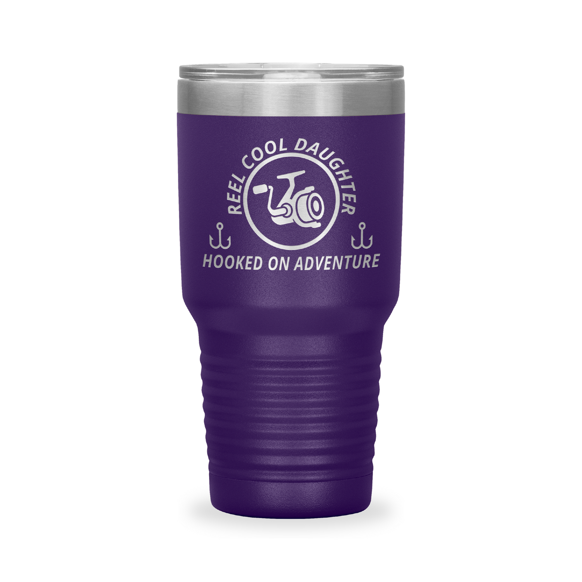 Reel Cool Daughter - Polar Camel 30oz engraved tumbler, front view, Purple