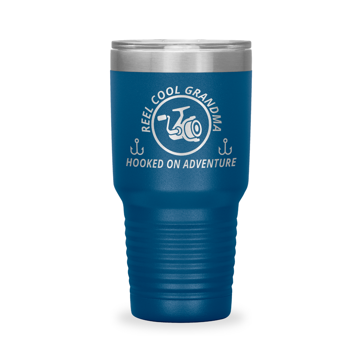 Reel Cool Grandma - Polar Camel 30oz engraved tumbler, front view, Blue