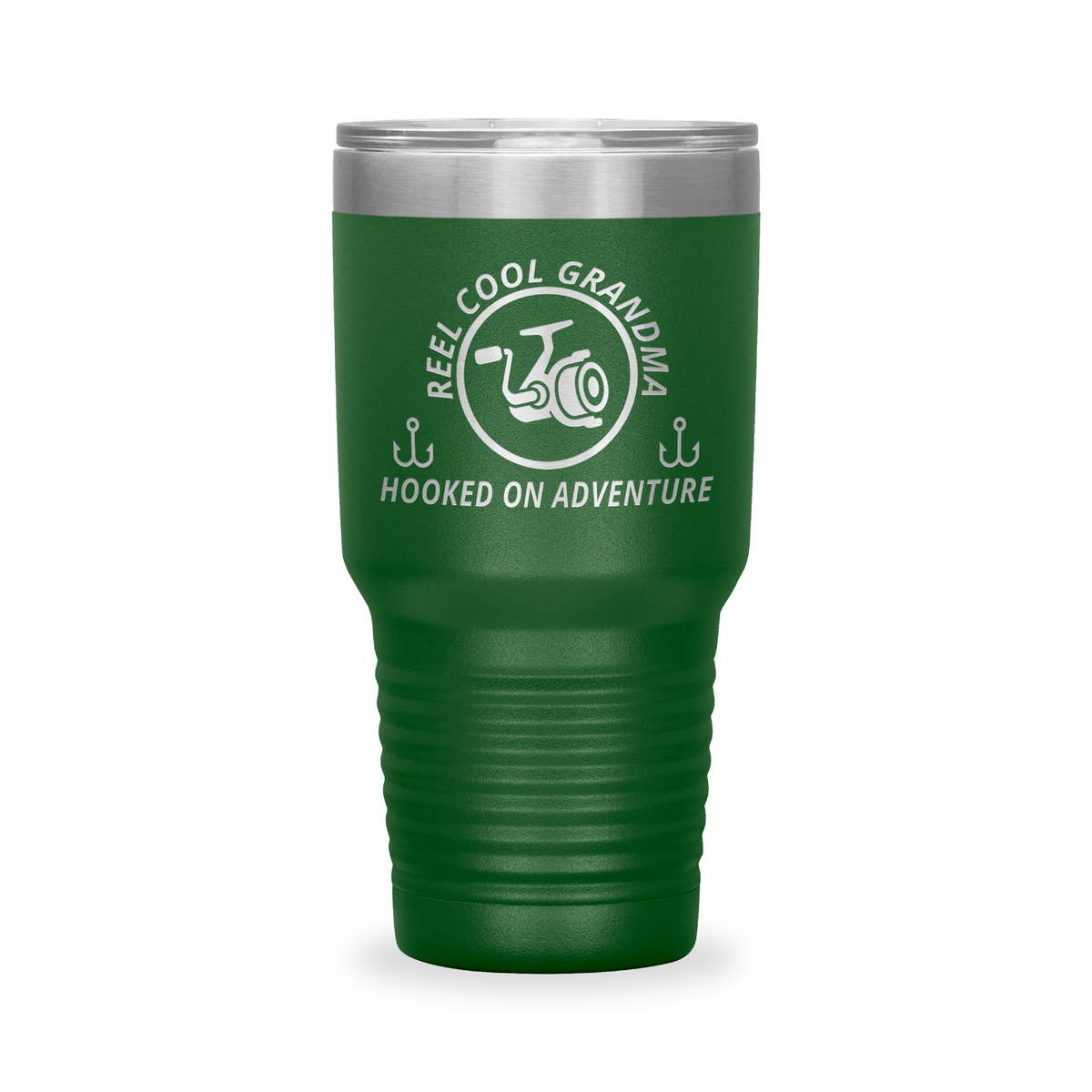 Reel Cool Grandma - Polar Camel 30oz engraved tumbler, front view, Green