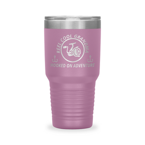 Reel Cool Grandma - Polar Camel 30oz engraved tumbler, front view, Light Purple