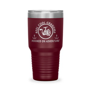 Reel Cool Grandma - Polar Camel 30oz engraved tumbler, front view, Maroon