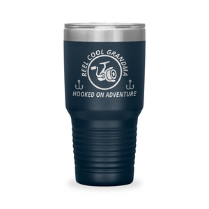 Reel Cool Grandma - Polar Camel 30oz engraved tumbler, front view, Navy