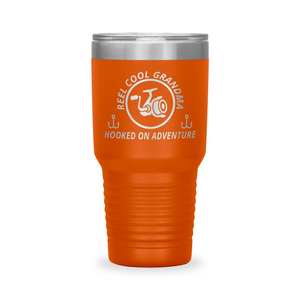 Reel Cool Grandma - Polar Camel 30oz engraved tumbler, front view, Orange