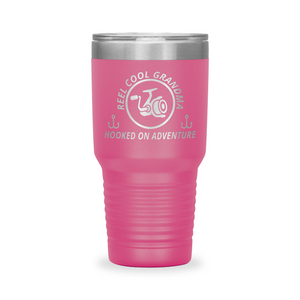 Reel Cool Grandma - Polar Camel 30oz engraved tumbler, front view, Pink