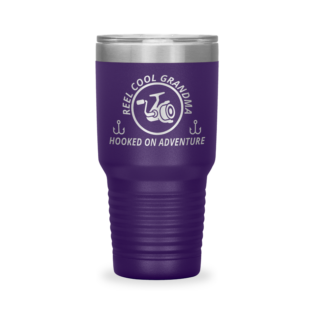 Reel Cool Grandma - Polar Camel 30oz engraved tumbler, front view, Purple