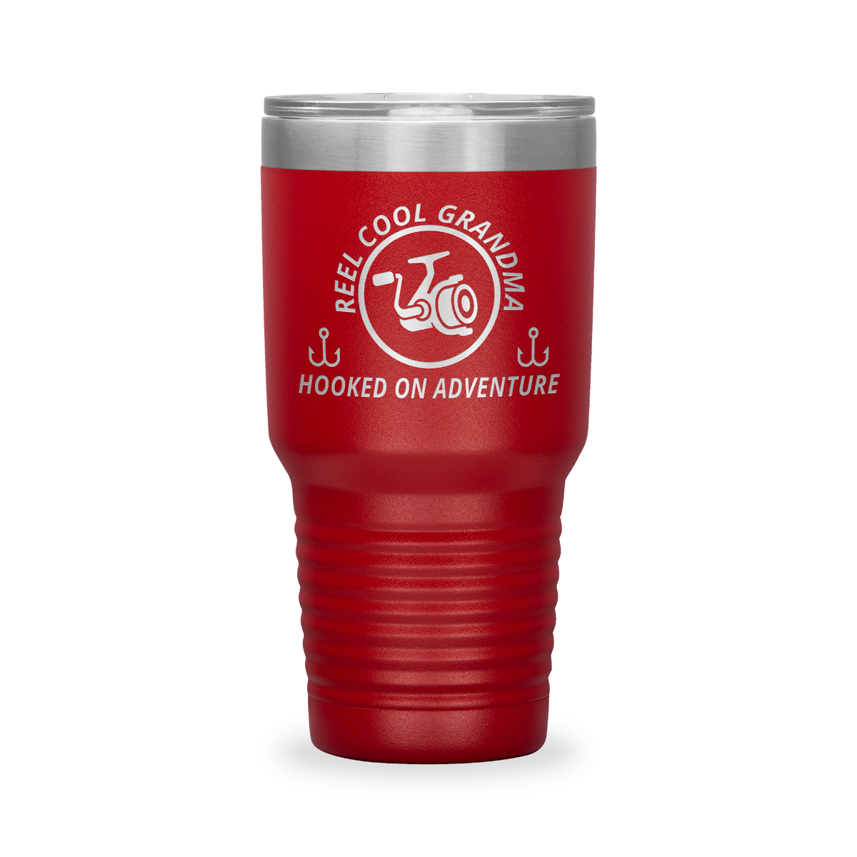 Reel Cool Grandma - Polar Camel 30oz engraved tumbler, front view, Red