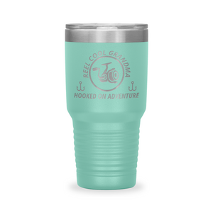 Reel Cool Grandma - Polar Camel 30oz engraved tumbler, front view, Teal