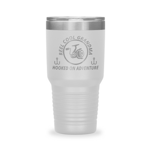 Reel Cool Grandma - Polar Camel 30oz engraved tumbler, front view, White