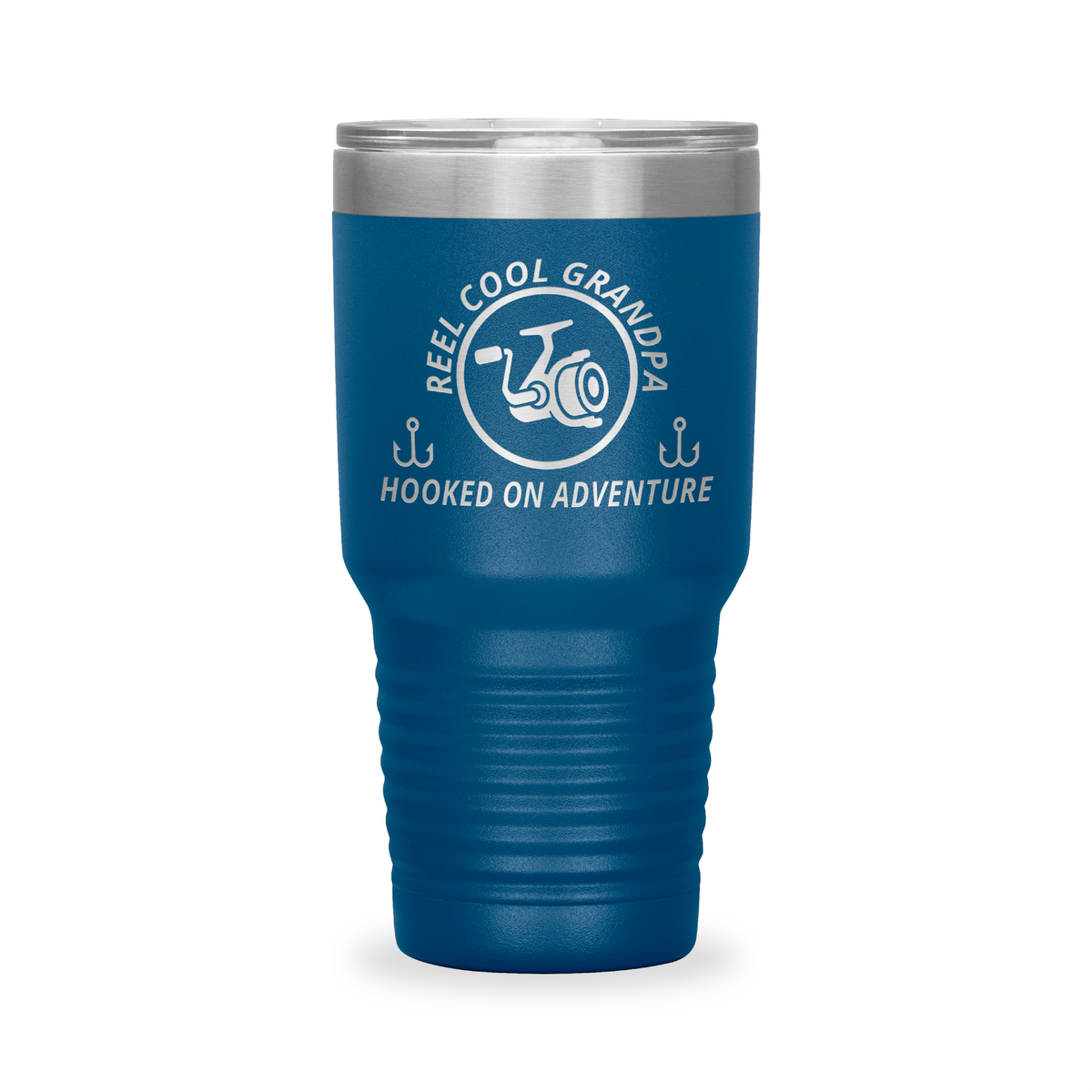 Reel Cool Grandpa - Polar Camel 30oz engraved tumbler, front view, Blue