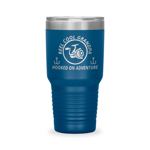 Reel Cool Grandpa - Polar Camel 30oz engraved tumbler, front view, Blue