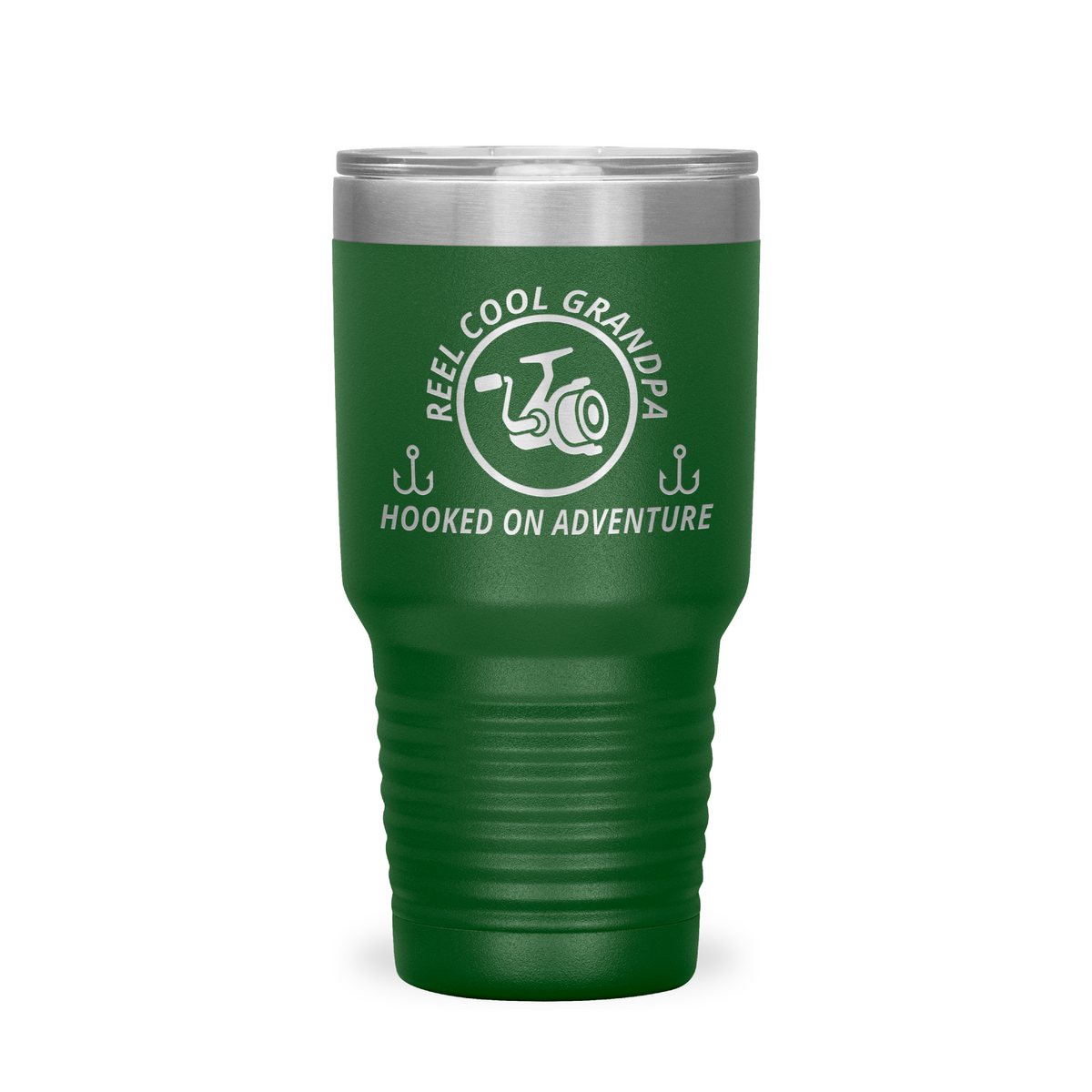 Reel Cool Grandpa - Polar Camel 30oz engraved tumbler, front view, Green